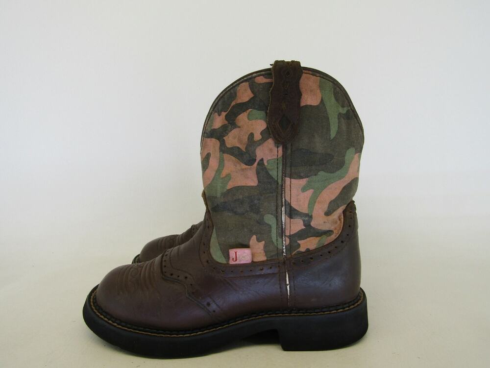 Justin Gypsy Womens Size 7.5 B Camo Brown Leather Stockman Cowboy Western Boots
